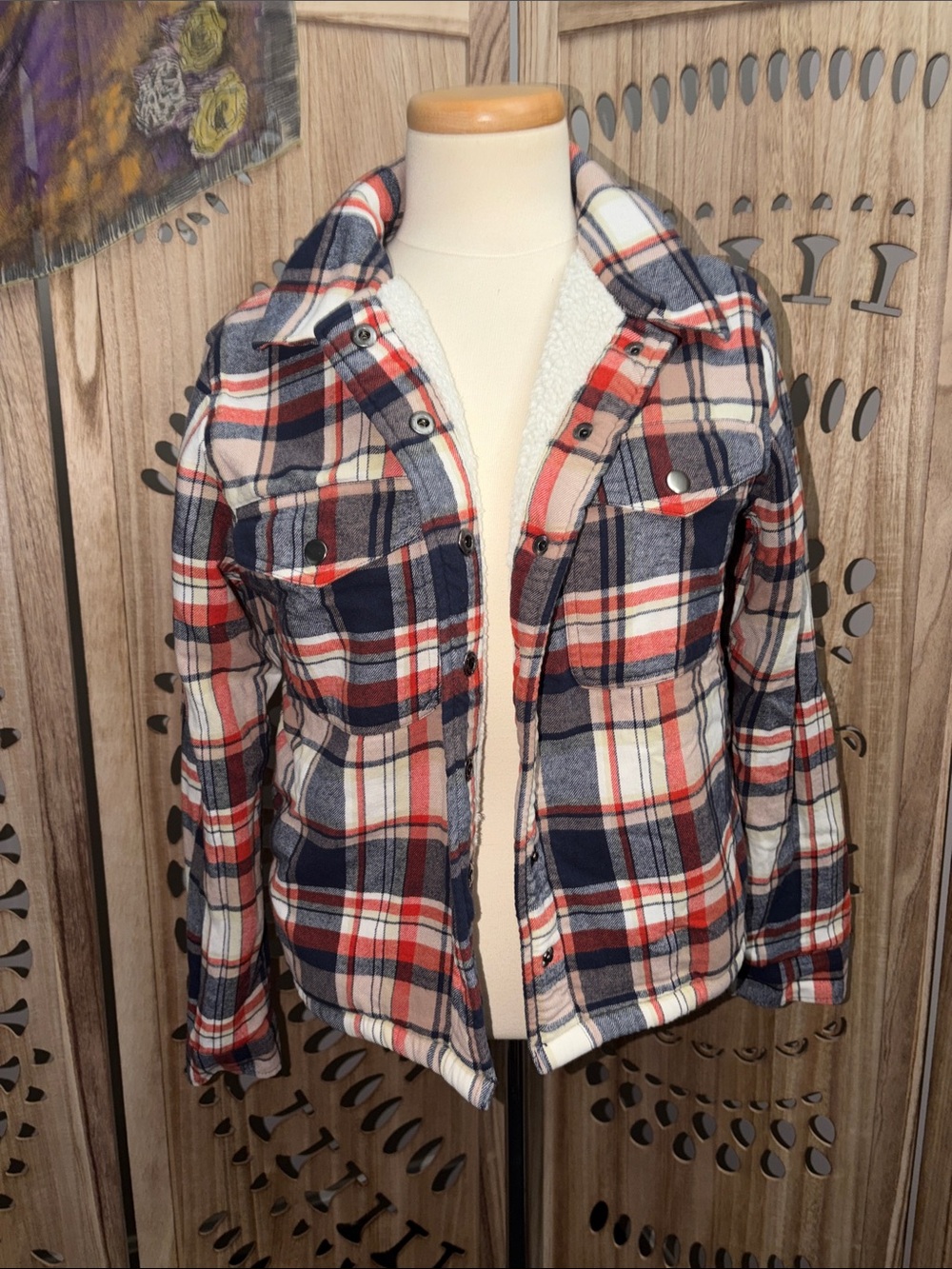 LIKE NEW - LUCKY BRAND - PLAID SNAP FRONT FLEECE - SMALL